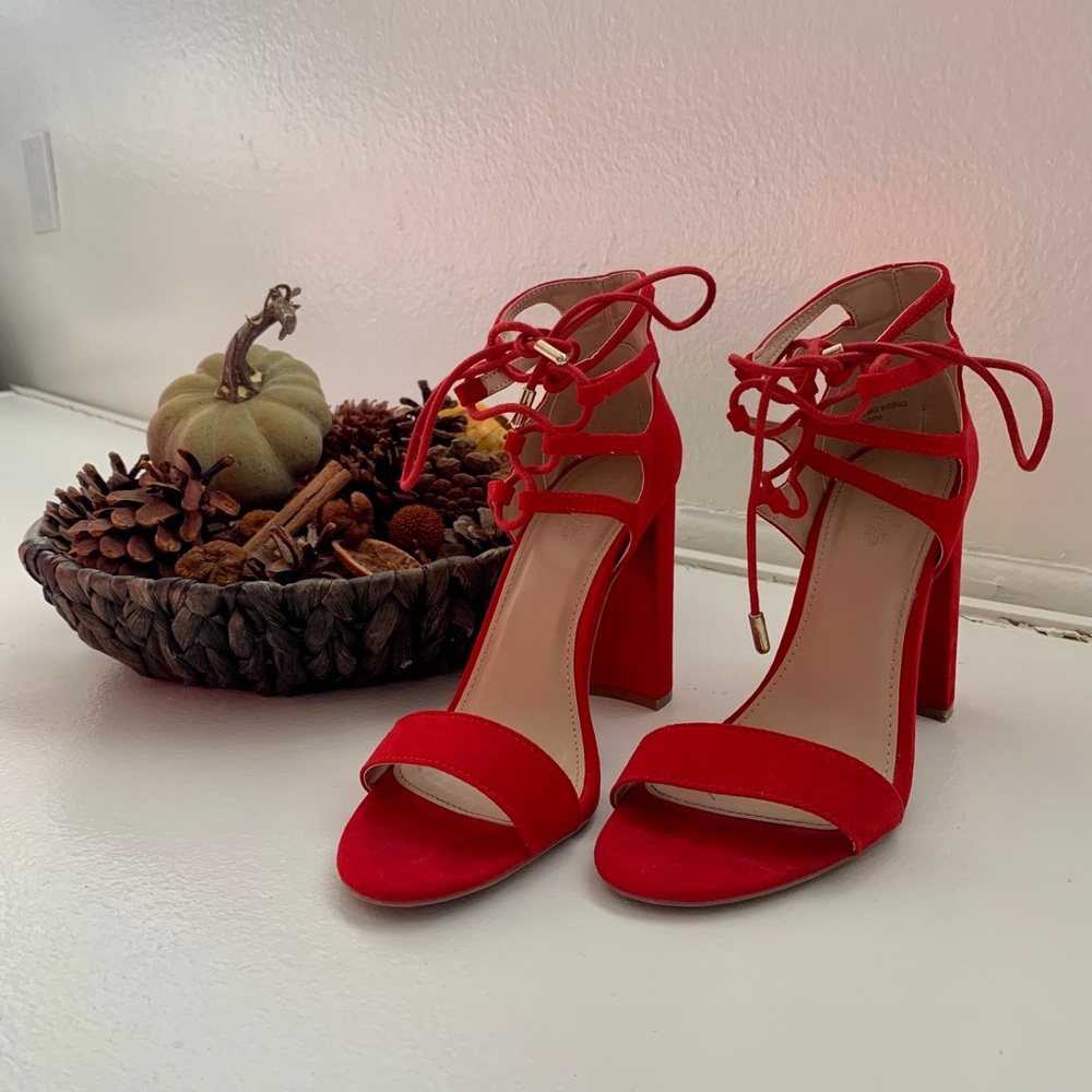 4-inch hot red lace-up heels